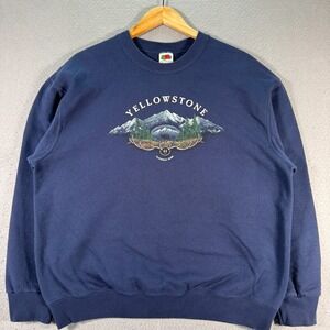 Vintage‎ Yellow Stone National Crewneck Sweatshirt Adult Large Blue Graphic Y2K